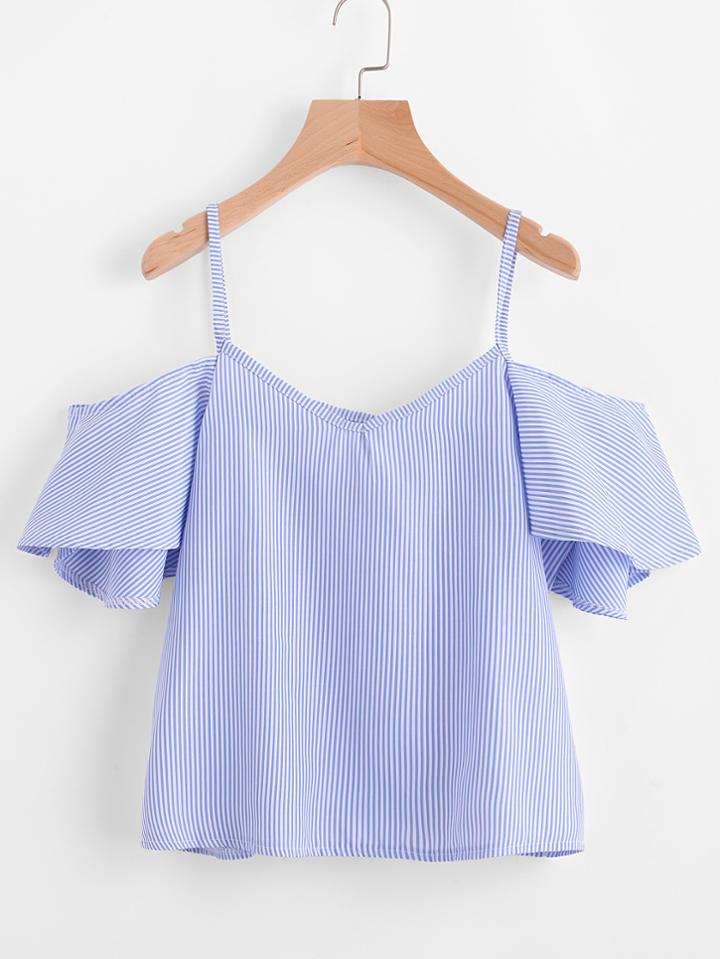 Shein Pinstripe Cold Shoulder Top