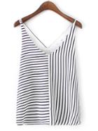 Shein Black And White V Neck Mix Stripe Tank Top