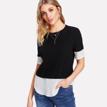 Shein Two Tone Mixed Media Ribbed Tee