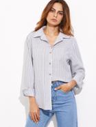 Shein Blue Mixed Striped Button Up Blouse