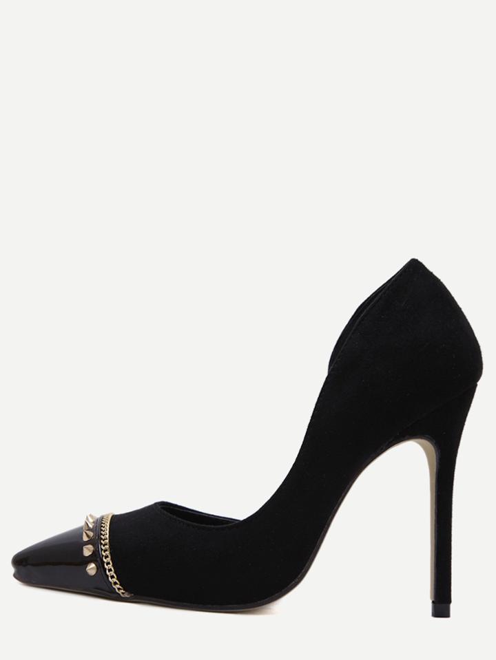 Shein Black Faux Suede Cap Toe Studded Pumps