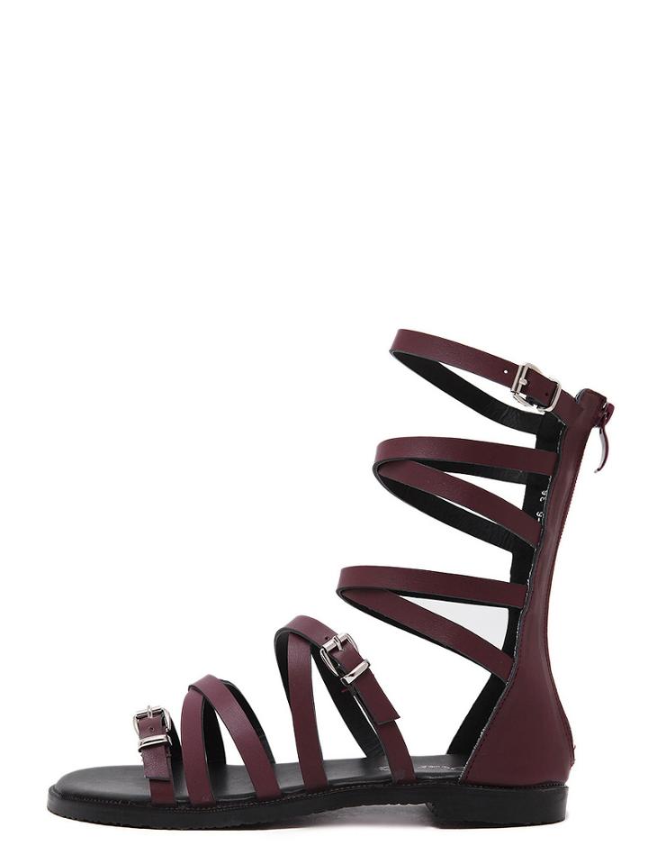 Shein Red Buckled Strap Ankle Gladiator Sandals