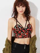 Shein Black Double Strap Crop Embroidered Mesh Bustier Cami Top