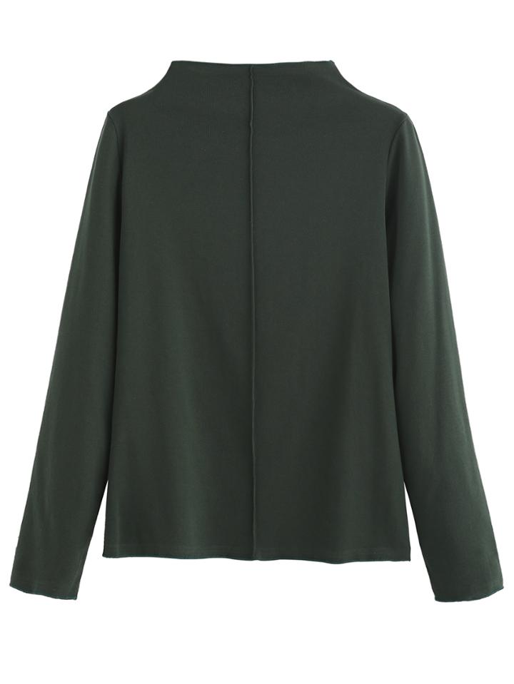 Shein Dark Green Funnel Neck Long Sleeve T-shirt