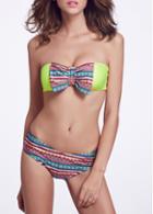 Rosewe Two Piece Bowknot Embellished Color Block Striped Bikini