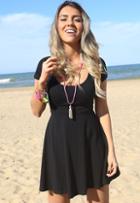 Shein Black Scoop Neck Short Sleeve Midriff Dress