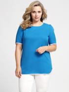 Shein Plus Size Contrast Trim Top - Blue