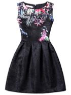 Shein Bloom Print Fit & Flare Dress - Black