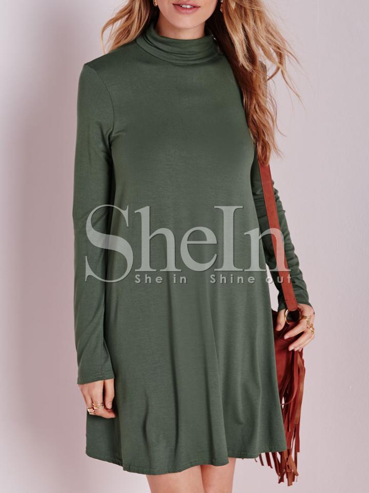 Shein Army Green Long Sleeve Casual Dress
