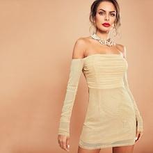 Shein Ruched Detail Mesh Bodycon Dress