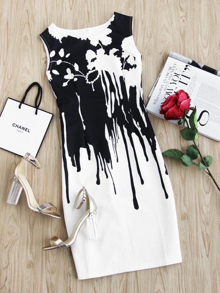 Shein Contrast Drip Print Sheath Dress