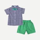 Shein Toddler Boys Bow Detail Plaid Shirt With Shorts