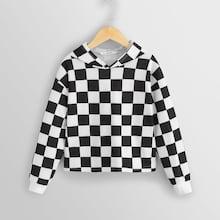 Shein Girls Drop Shoulder Gingham Hoodie