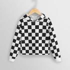 Shein Girls Drop Shoulder Gingham Hoodie