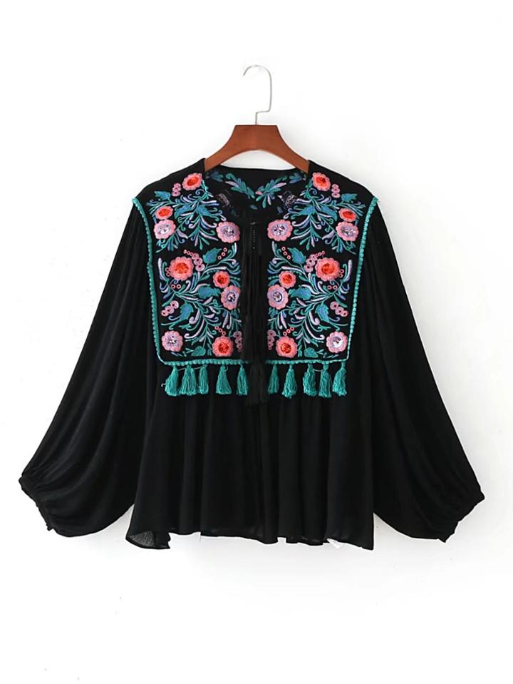 Shein Flower Embroidery Sequined Top With Fringe