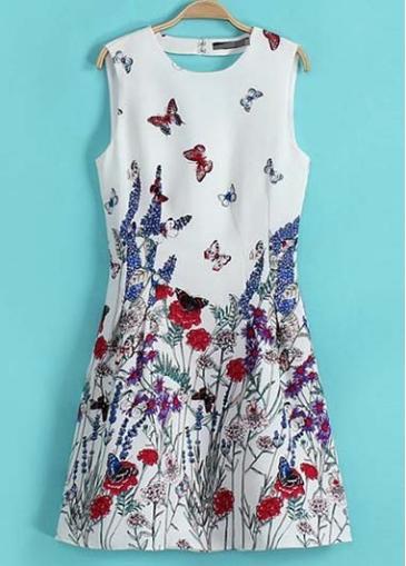 Rosewe Summer Essential Round Neck Print A Line Dress