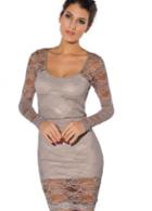 Rosewe Simple Sheath Grey Long Sleeve Open Back Mini Dress