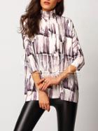 Shein Mock Neck Abstract Print Blouse