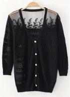 Rosewe Black Long Sleeve Lace Patchwork Button Closure Cardigans