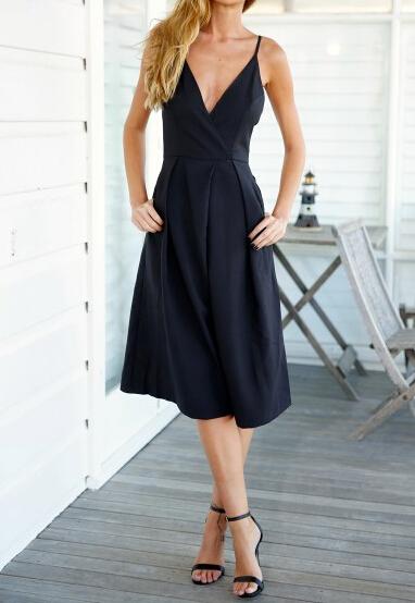 Shein Black Spaghetti Strap Backless Wide Leg Jumpsuit