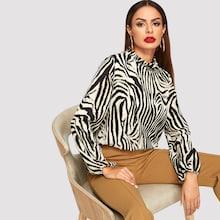 Shein Frilled Neckline Zebra Pattern Top