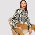 Shein Frilled Neckline Zebra Pattern Top