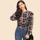 Shein Ruffle Hem Plaid Blouse