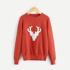 Shein Girls Christmas Elk Embroidered Jumper