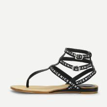Shein Slogan Strap Caged Sandals