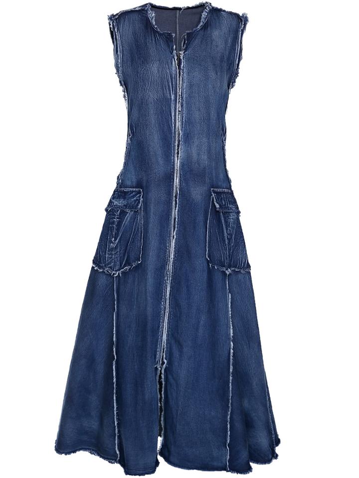 Shein Fringe Zipper Denim Dress