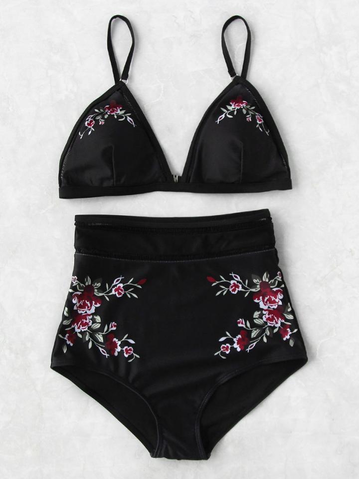 Shein Calico Print Ladder Trim High Waist Bikini Set