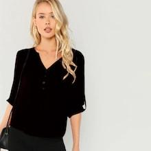 Shein Button Front V Neck Top