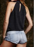 Rosewe Round Neck Hollow Out Back Black Loose Tank
