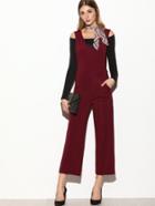Shein Burgundy V Neck Straight Leg Overall Pants