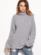 Shein Grey Marled High Neck Ripped Oversized Sweater