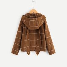 Shein Girls Pocket Front Hoodie Grid Coat