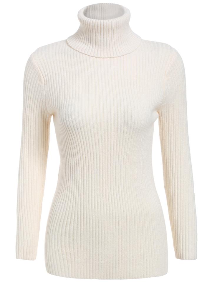 Shein Beige High Neck Long Sleeve Slim Knitwear
