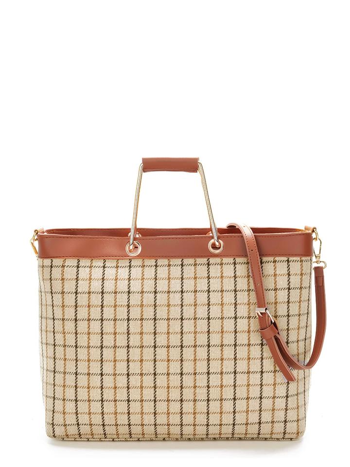 Shein Plaid Shoulder Bag With Metal Handle