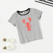 Shein Girls Shrimp Print Striped Top
