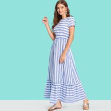 Shein Ruffle Hem Pleated Striped Dress