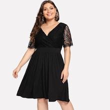 Shein Plus Contrast Lace V Neck Dress