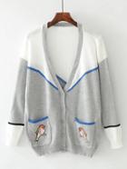 Shein Bird Embroidery Two Tone Cardigan