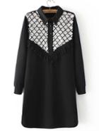 Shein Black Lapel Straight Sequined Shirt Dress
