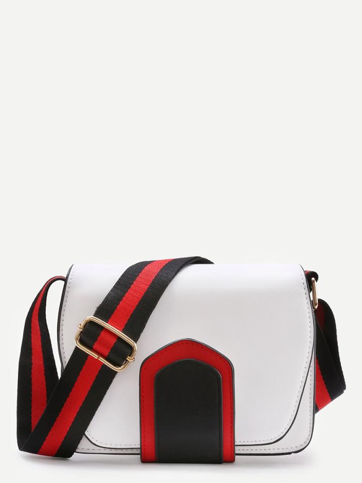 Shein Pu Flap Bag With Striped Strap