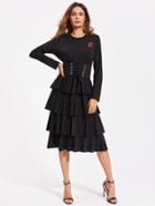 Shein Rose Patch Corset Belt Detail Tiered Dress