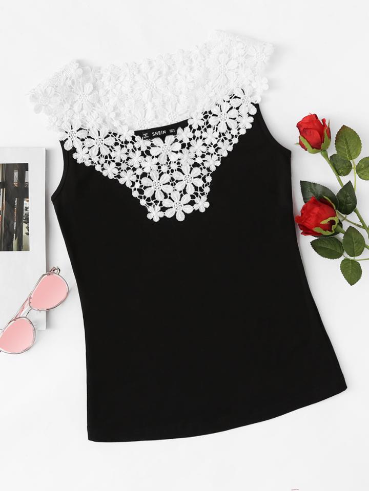 Shein Guipure Lace Yoke Tank Top