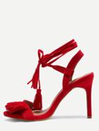 Shein Red Faux Suede Fringed Strappy Sandals