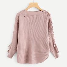 Shein Plus Lace Up Asymmetric Hem Jumper