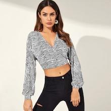 Shein Deep V-neck Animal Print Tee