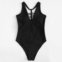 Shein Caged Back Solid Swimsuit